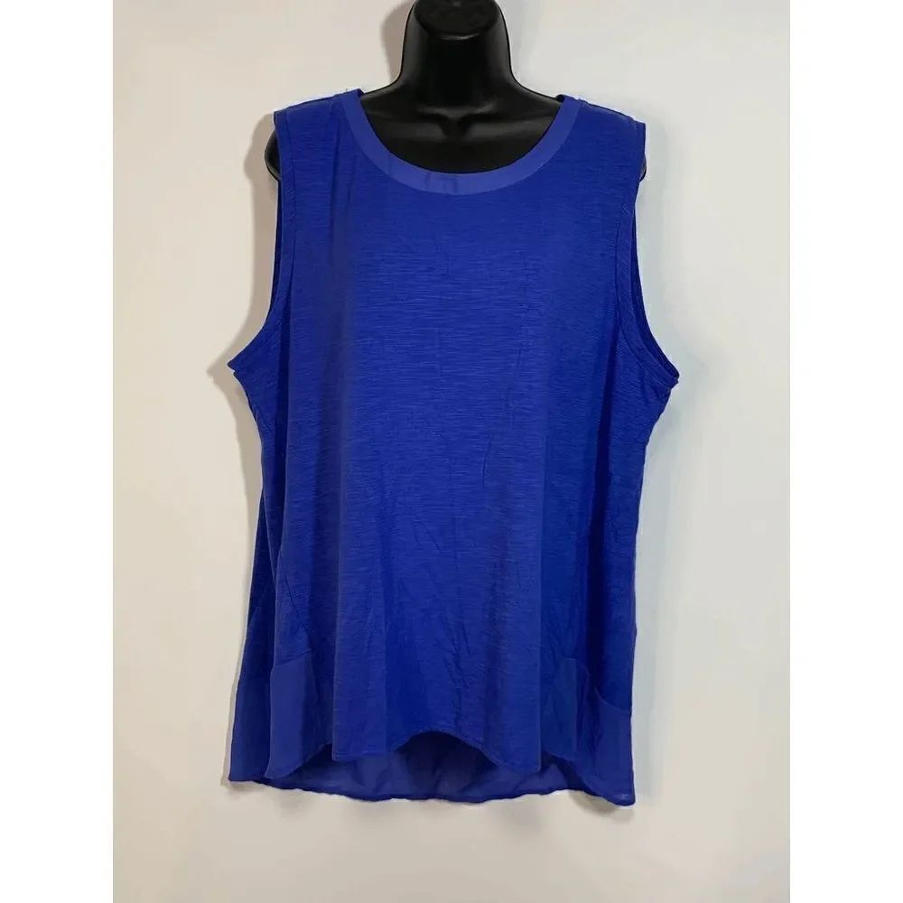 Adrienne Vittadini Womens Tank Top Long Back True Blue 2XL